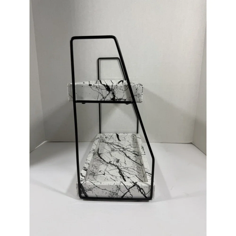 Bonsso White Faux Marble Bathroom Counter Organizer Storage 2 Tier Shelf New